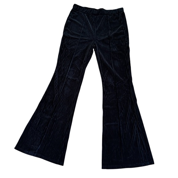 SHEIN Black Flare Leg Pants Ribbed Pull on Size L - Picture 1 of 8